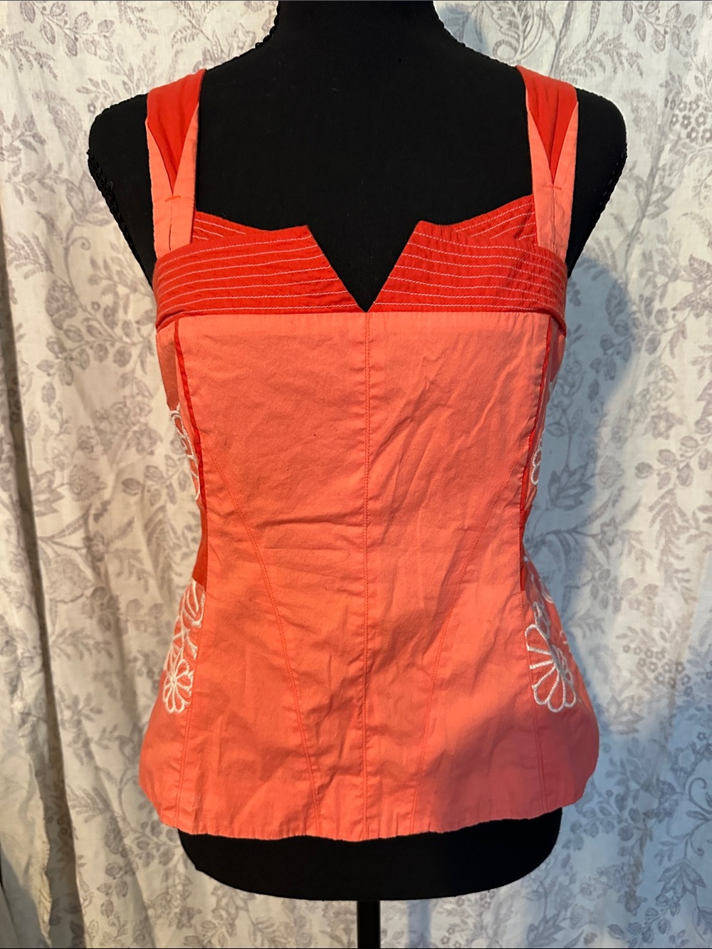 Anthropologie- Floreat Coral Two-Tone Square-Neck Camisole